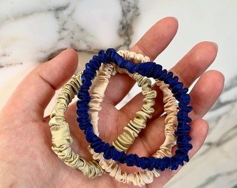 Frühlingsklassiker | Einzel oder 3er-Set Skinny Scrunchie aus reiner Maulbeerseide | Weekly Special Haargummis | 1,1 cm