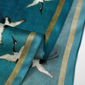 Auspicious Cranes by Zhao Ji: Ink and Colour Painting | Mulberry Silk Long Scarf / Large Square Wrap / Small Square Head Wrap