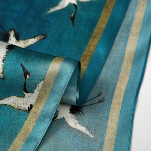 Auspicious Cranes by Zhao Ji: Ink and Colour Painting | Mulberry Silk Long Scarf / Large Square Wrap / Small Square Head Wrap