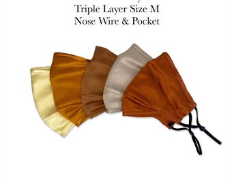 Triple Layer Silk Face Mask with Insert Pocket - Jewel Collection, with PM 2.5 Filter and Nose Wire, 100% Silk, Washable and Reusable