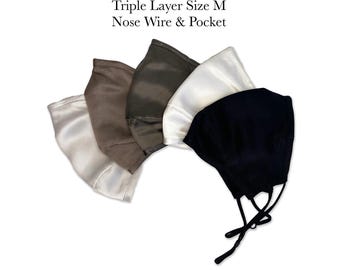 Triple Layer Silk Face Mask with Insert Pocket - Earth Collection, with PM 2.5 Filter and Nose Wire, 100% Silk, Washable and Reusable