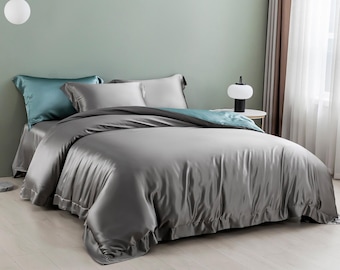 Custom Pure Mulberry Silk Seamless Flat Sheet, Fitted Sheet, Duvet | 22 Momme | Full, Queen, King, California King & Sets | Float Collection