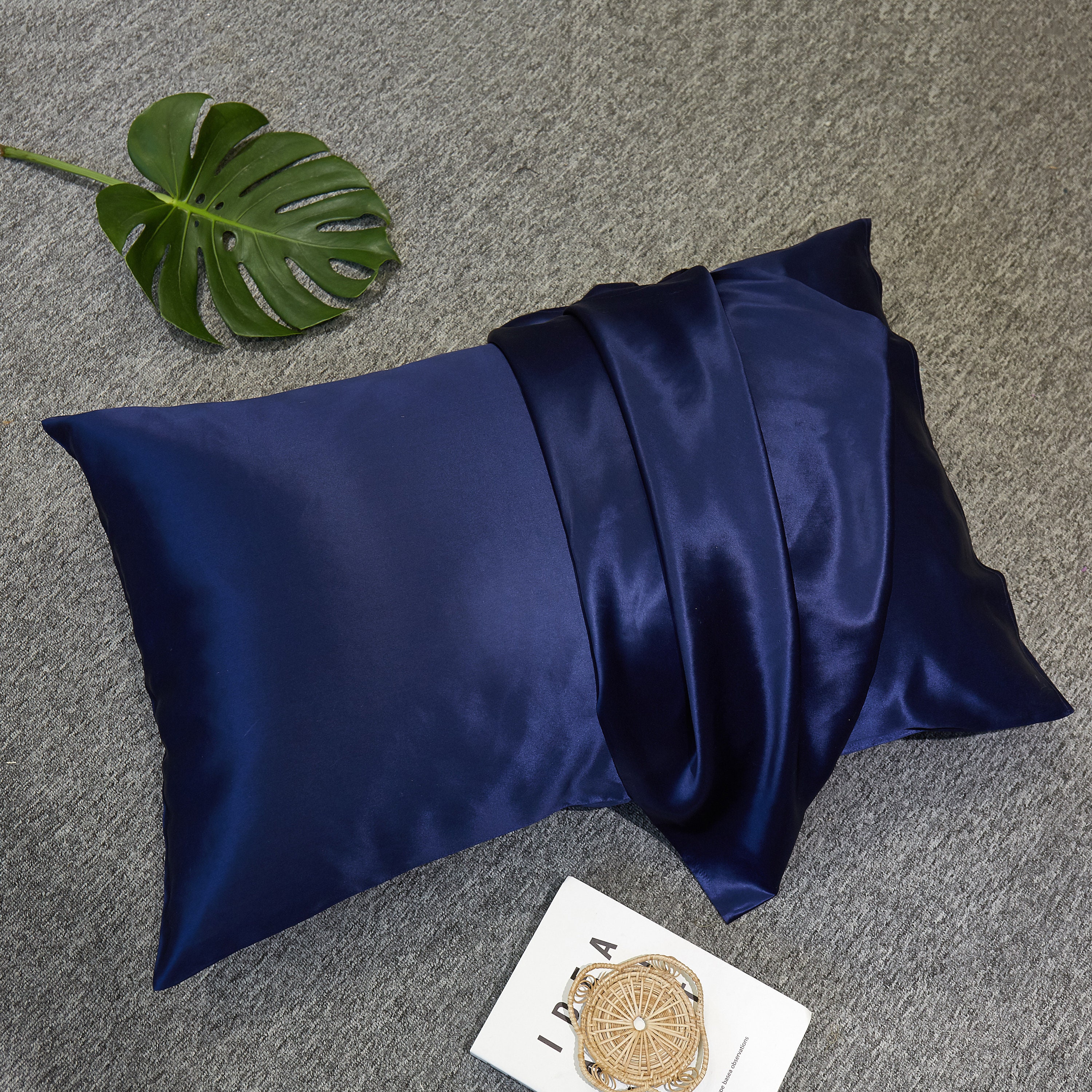 Funda De Almohada De Seda Morera Azul