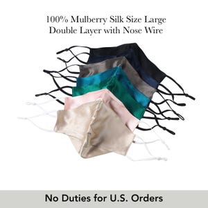Large Double Layer 100% Mulberry Silk Face Mask with Nose Wire, Filter Pocket and PM 2.5 Filter, Washable and Reusable