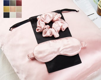 Gift Set: Pure Mulberry Silk Pillowcase, Eye Mask and Scrunchies | Standard, Queen & King | 22 Momme | Float Collection