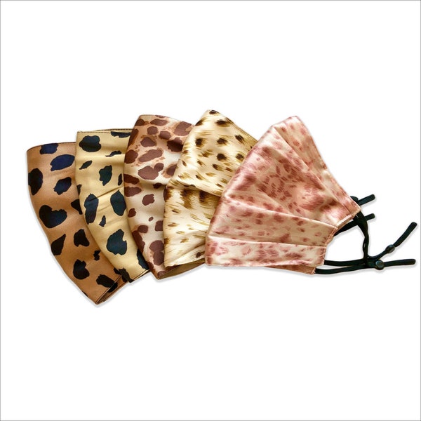 Cheetah Print Double Layer Silk Charmeuse Face Mask, 100% Silk, Washable and Reusable