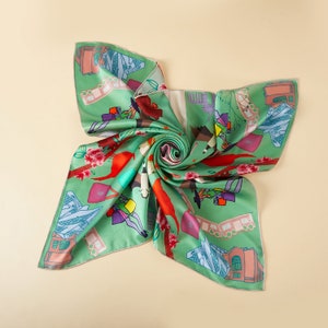 Toronto Pure Silk Large Square Scarf | Original Artwork | Where We Met Dating Gift | Canadian Scarves Collection