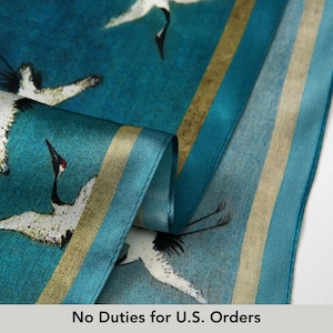 Auspicious Cranes by Zhao Ji: Ink and Colour Painting | Mulberry Silk Long Scarf / Large Square Wrap / Small Square Head Wrap