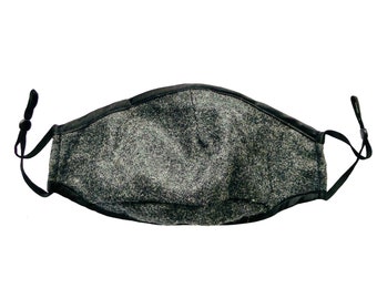 Triple Layer Wool and Silk Unisex Face Mask: The First Snow - Grey Wool with Silver Sparkles, Insert Pocket, PM 2.5 Filter & Nose Wire