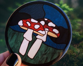 Mushroom Pocket Mirror, Faux Stained Glass Mushroom, Compact Travel Makeup Mirror, Cute Mushroom Gifts for Women, Cottagecore Mushroom Lover