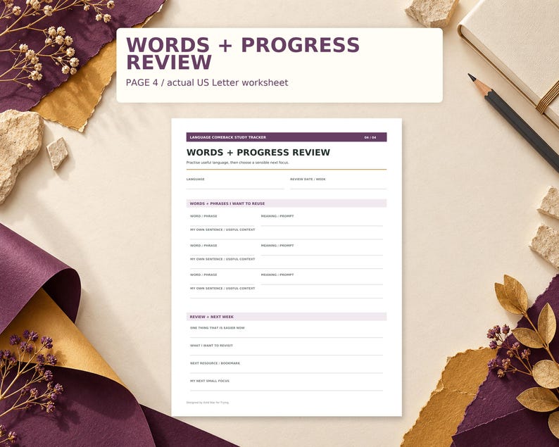 Language Comeback Study Tracker Printable PDF | Restart, Weekly Plan and Session Log | Letter + A4, Color + B&W image 6