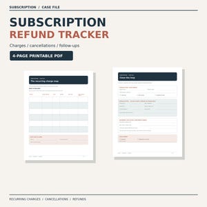 Subscription Cancellation and Refund Case File Printable | Recurring Charge Tracker PDF