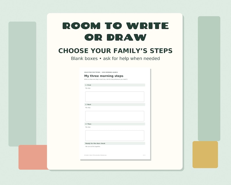 Kids Morning Routine Printable, 3 Step Launch Chart and Door Checklist ...