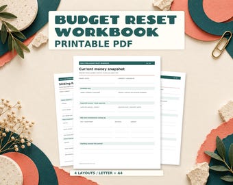 Guilt-Free Budget Reset Workbook Printable | Flexible Spending Plan, Sinking Funds and Weekly Check-In | Letter A4 PDF