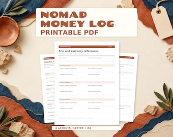 Nomad Money Log Printable | Travel Expense Journal, Currency Reference and Weekly Reconciliation | Letter A4 PDF