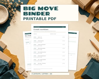 Big Move Binder: Printable Moving Planner, 8 Week Countdown, Address Change Checklist, Box Finder, Letter + A4