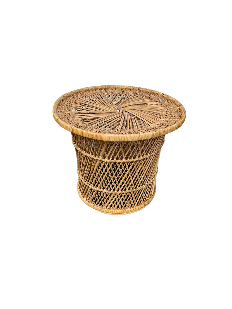 Boho Viintage Wicker Rattan Side Table Etsy
