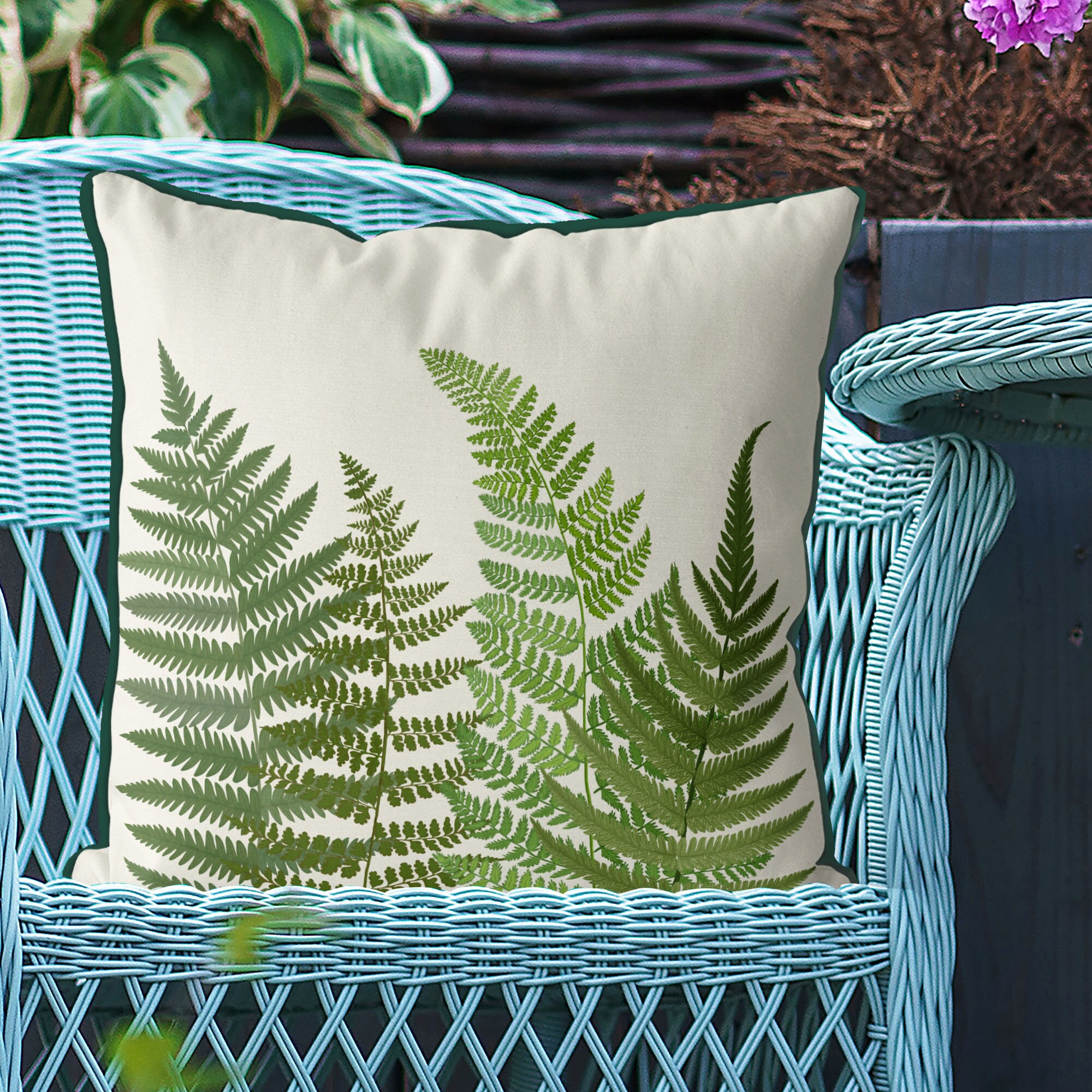 Set of Four Green and White Botanical OUTDOOR Pillow Covers, Garden