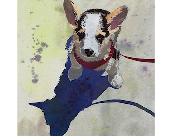 Corgi Puppy Art Print | Welsh Corgi Dog Art | Cute Corgis Watercolor Print - Concrete