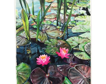 Pink Waterlilies #14 - 18x24 Original Watercolor Painting