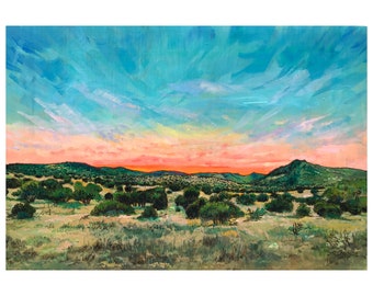 Original Texas Desert Landscape Painting - Chihuahuan Desert Mountain Morning Sunrise | Davis Mountains West Texas Painting on Wood Board