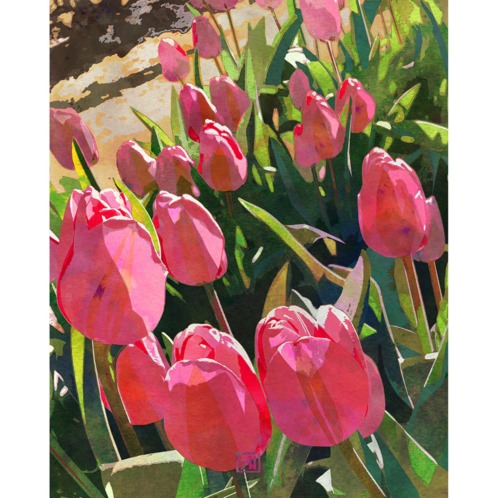 Tulip Flower Art Print #11 - Pink Tulip Field Watercolor Floral Wall ...