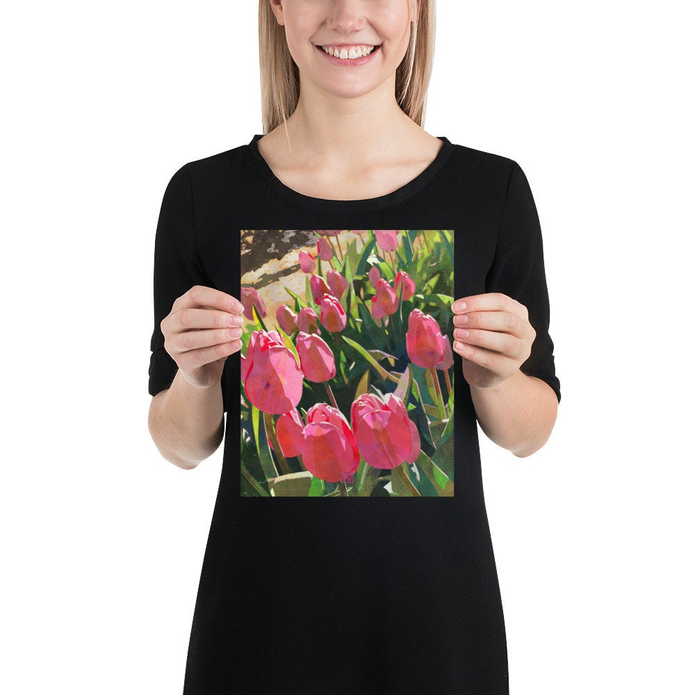Tulip Flower Art Print #11 - Pink Tulip Field Watercolor Floral Wall ...