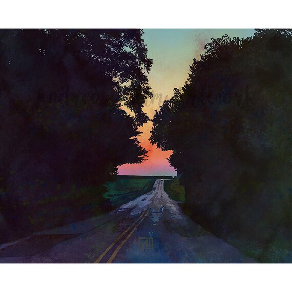 The Back Road | Night Drive Sunset Landscape Art Print