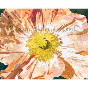 Peach Icelandic Poppy Floral Portrait | Floral Watercolor Art Print