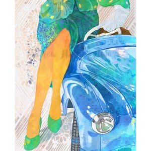 Vintage Fashion Magazine Cover Girl #25 - 1950s Vintage Fashion Model Art Print - Sky Blue Emerald Green | Retro Glamour Girl Wall Art