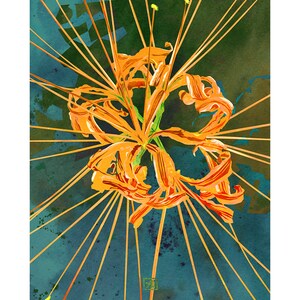 Yellow Spider Lily Floral Watercolor Art -  Abstract Tropical Floral Art Print