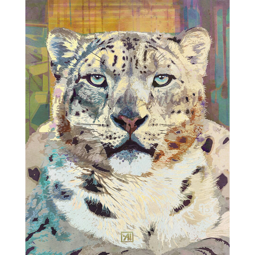 Leopard Art Print - Big Cats Portrait Series | Snow Leopard Watercolor ...