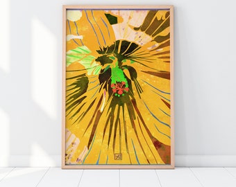 Yellow Hibiscus Watercolor Floral Portrait | Hibiscus Flower Art Print | Tropical Flower Decor