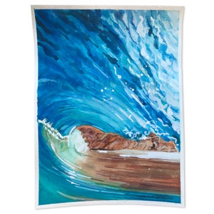 Blue Ocean Wave Watercolor Painting | Coastal Wall Art | Minimalist Ocean Watercolor Wall Art | Breaking Waves Beach Painting | Beach Art