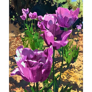 Tulip Flower Art Print #15 - Light Purple Tulip Field  Watercolor Floral Wall Art | Spring Floral Tulip Botanical Illustration