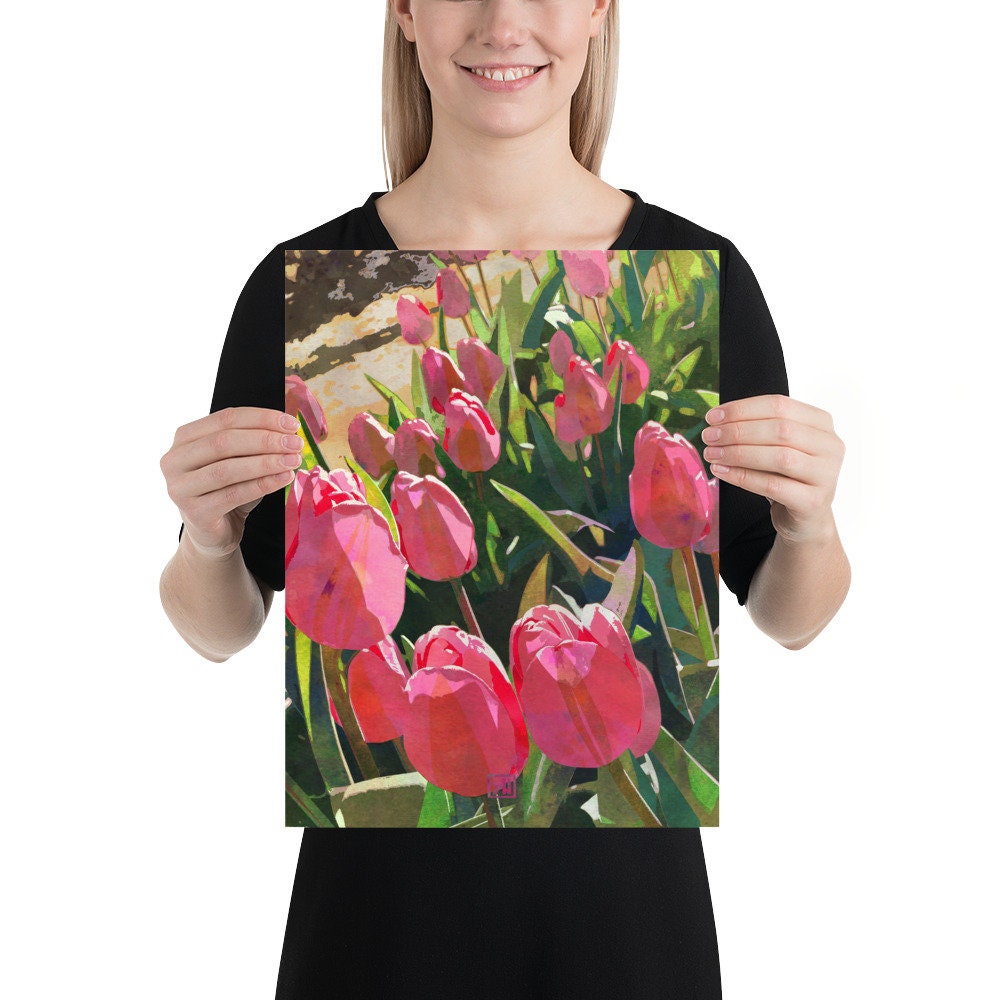 Tulip Flower Art Print #11 - Pink Tulip Field Watercolor Floral Wall ...