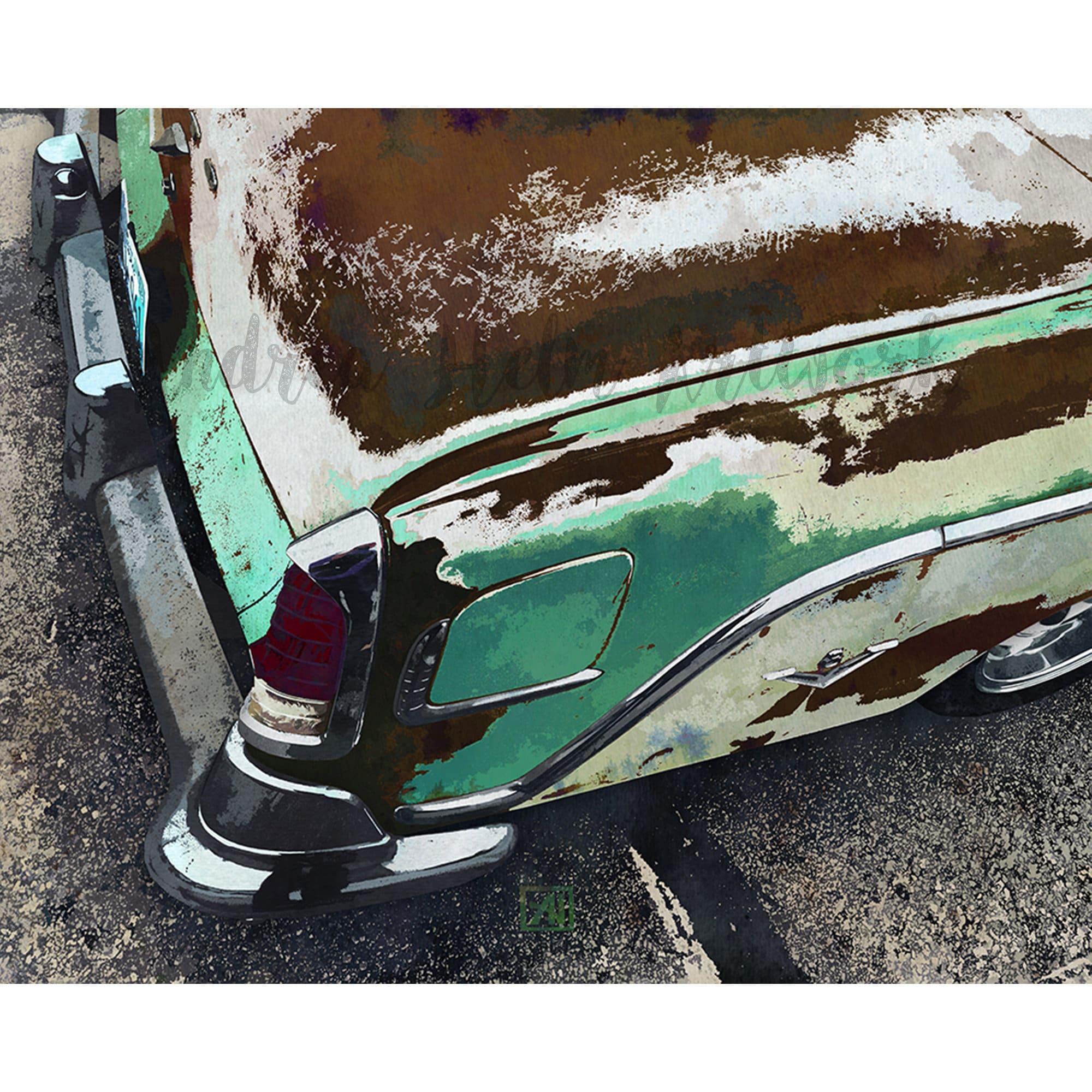Patina Par Excellence Green Rusted Ratrod Retro Car Art Etsy UK