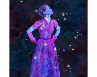 1950s Fashion Art Print #50 : Retro Vogue Illustration, Romantic Vintage Party Wear