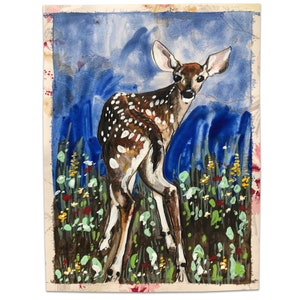 Fawn Alert - Small Original Watercolor Painting | Cute Baby Deer Wall Art