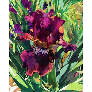 Purple Amethyst Iris Flower Art Print #2 - Bearded Irises Floral Illustration Series | Maximalist Floral Gallery Wall | Garden Flowers