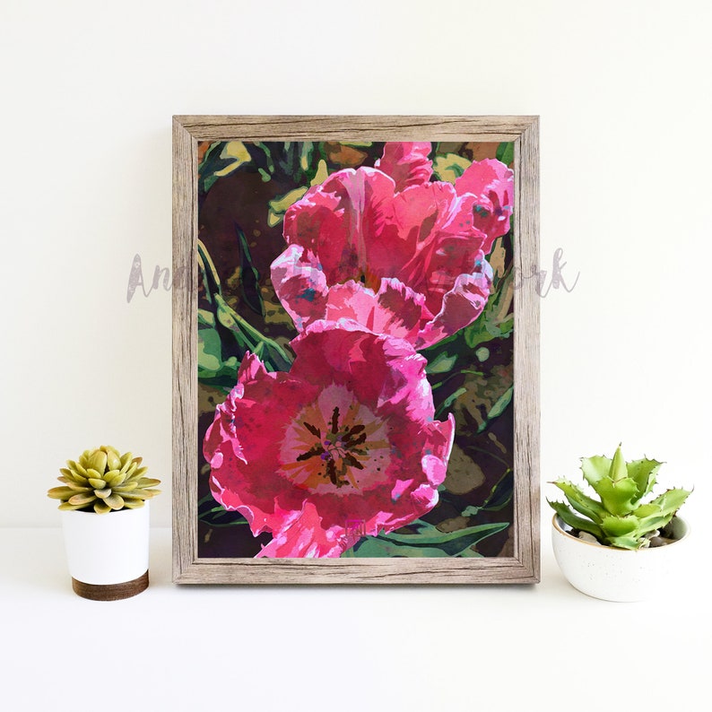 Tulip Flower Art Print #1 -two Pink Tulips Watercolor Floral Wall Art ...