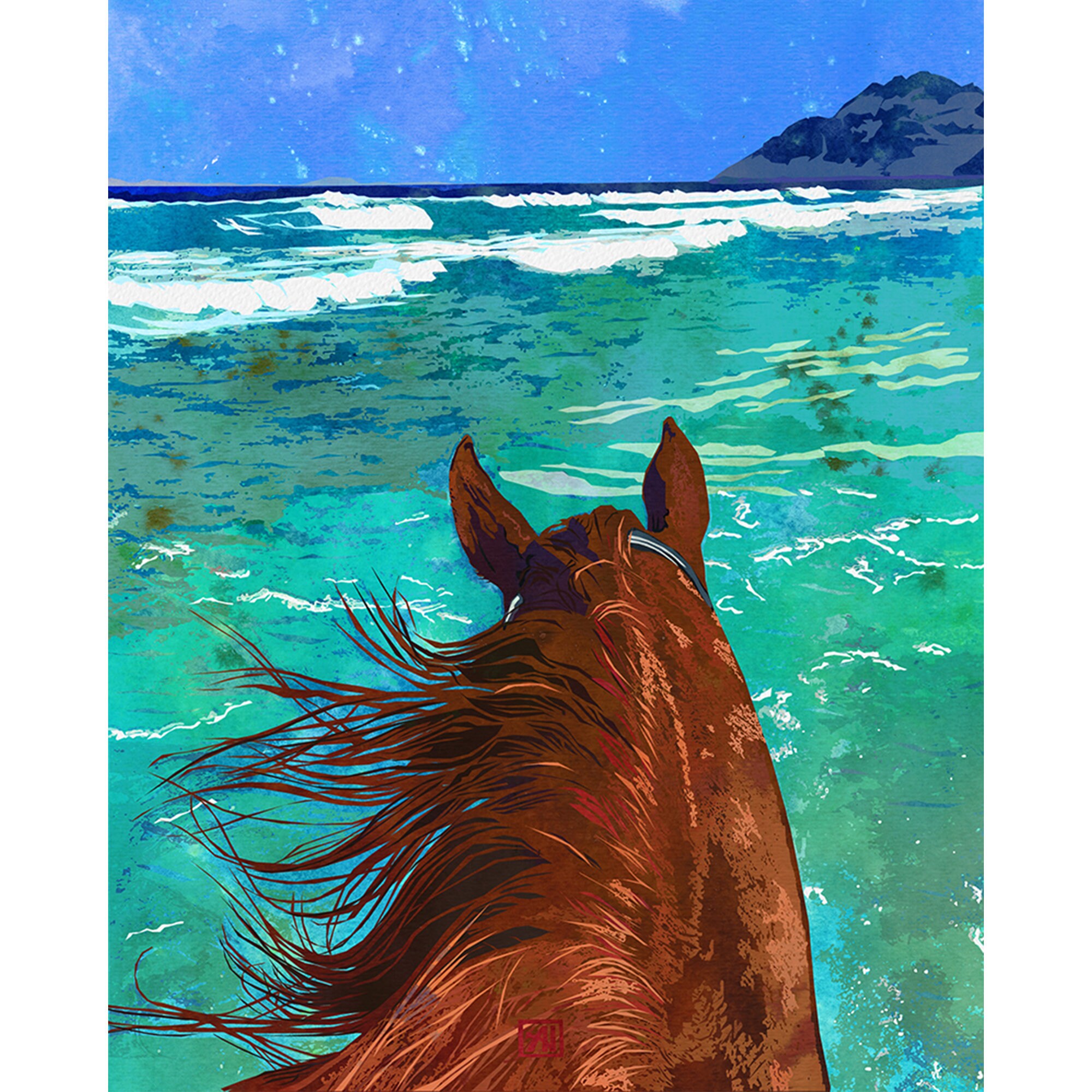 The Horse and the Ocean Watercolor Art Print | Horse Animal Print ...