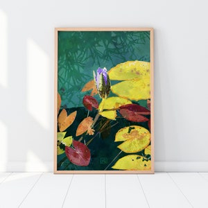 Water Lily Blossom Watercolor Art Print | Modern Botanic Garden Floral Wall Art
