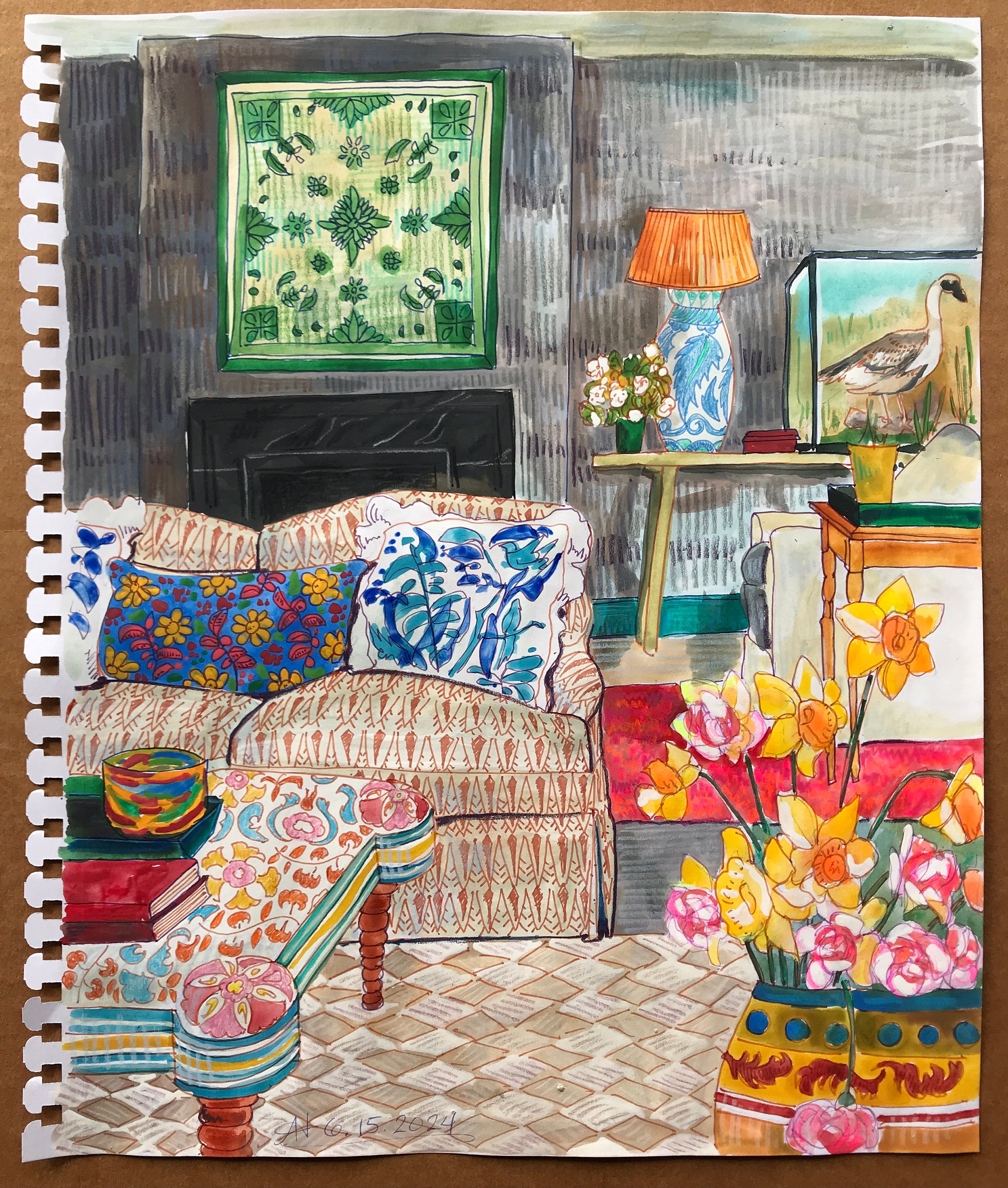 NEW Original Room Interior Watercolor Painting Room Portrait Club Week ...