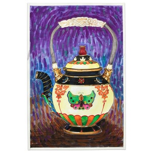 Antique Teapot Painting #11 | Théière chinoise - Sèvres manufactory  | Original Watercolor Painting | Chinoiserie Cottagecore Wall Art