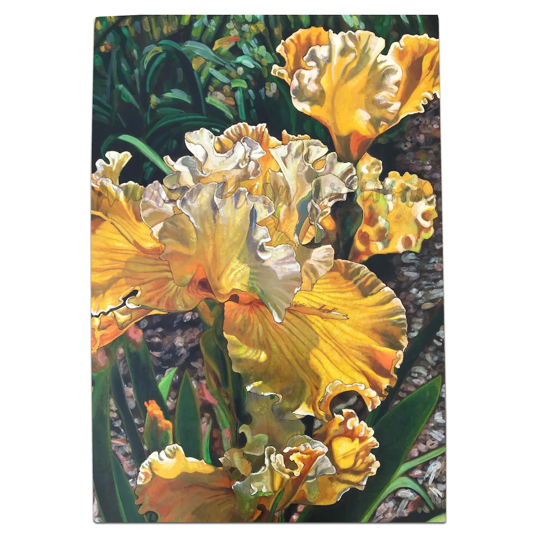 Yellow Iris Painting: Original Floral Art on Birch Board (30x20) - Etsy