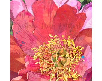 Coral Pink Peony Art Print #7 - Peony Flower Illustration | Maximalist Floral Home Decor | Modern Feminine Floral Prints