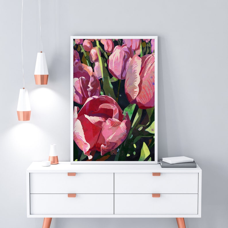 Tulip Flower Art Print #13 - Traditional Pink Tulips Watercolor Floral ...