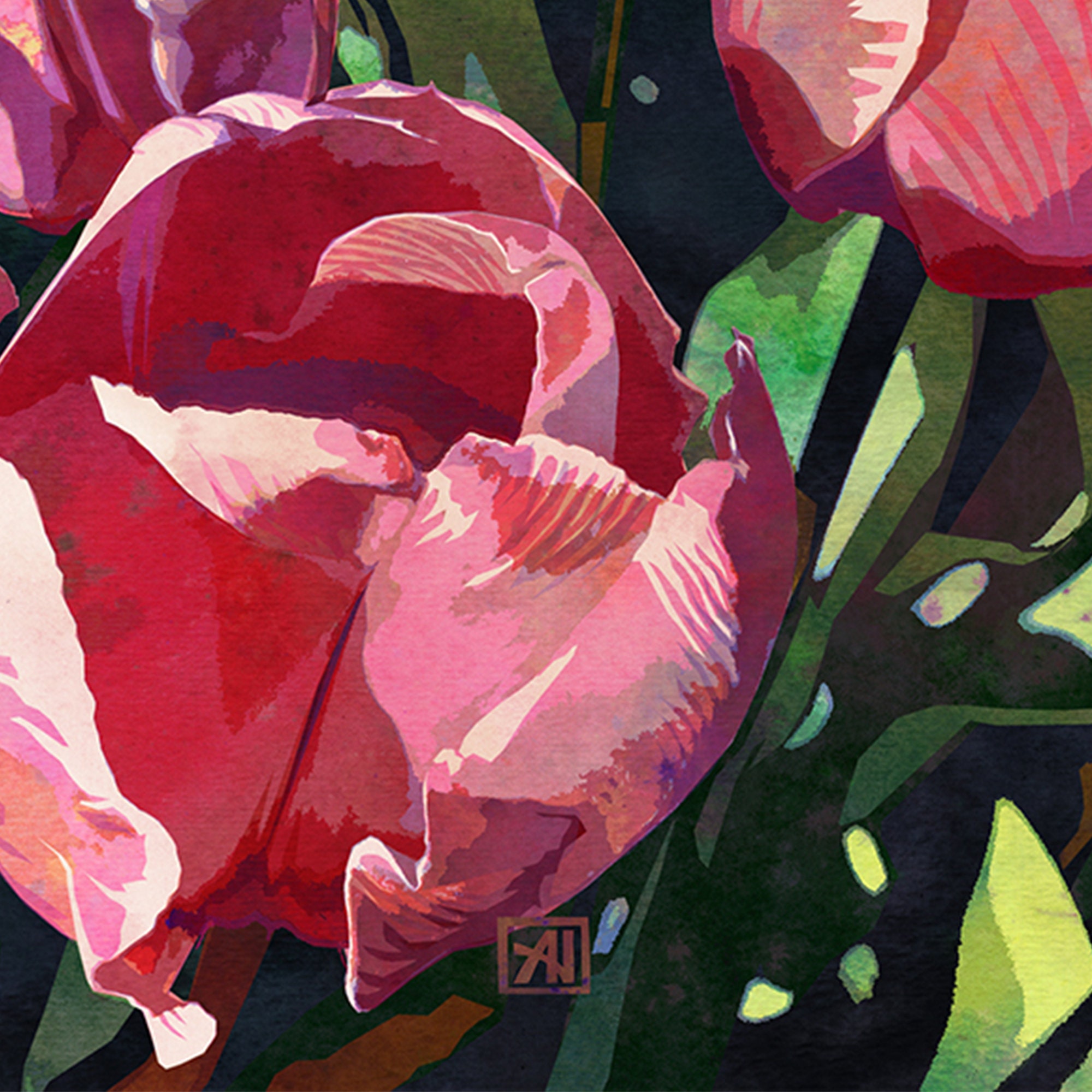 Tulip Flower Art Print #13 - Traditional Pink Tulips Watercolor Floral ...