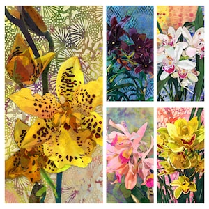 Five Orchids - Colorful Flower Illustration Note Card Collection | Watercolor Floral Note Card | Limited Ed 10-Pack 5x7 Blank Notecards